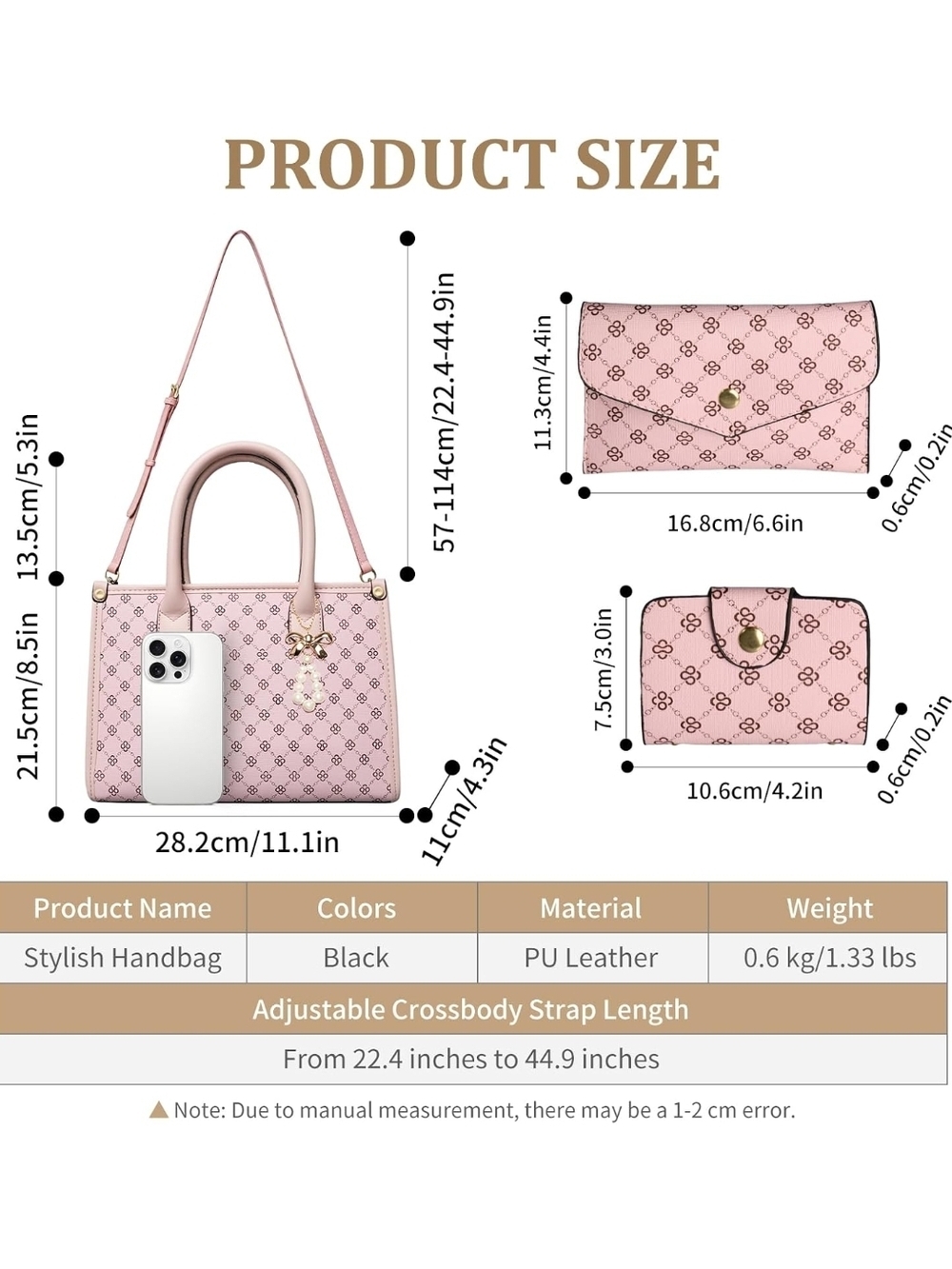 Pink Patterned Women's Satchel Handbag Set - Picture 5 of 8